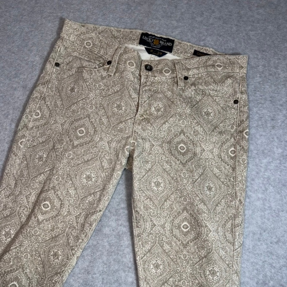 Lucky Brand Charlie Skinny Women 8/29 Tan Paisley Ankle Jeans